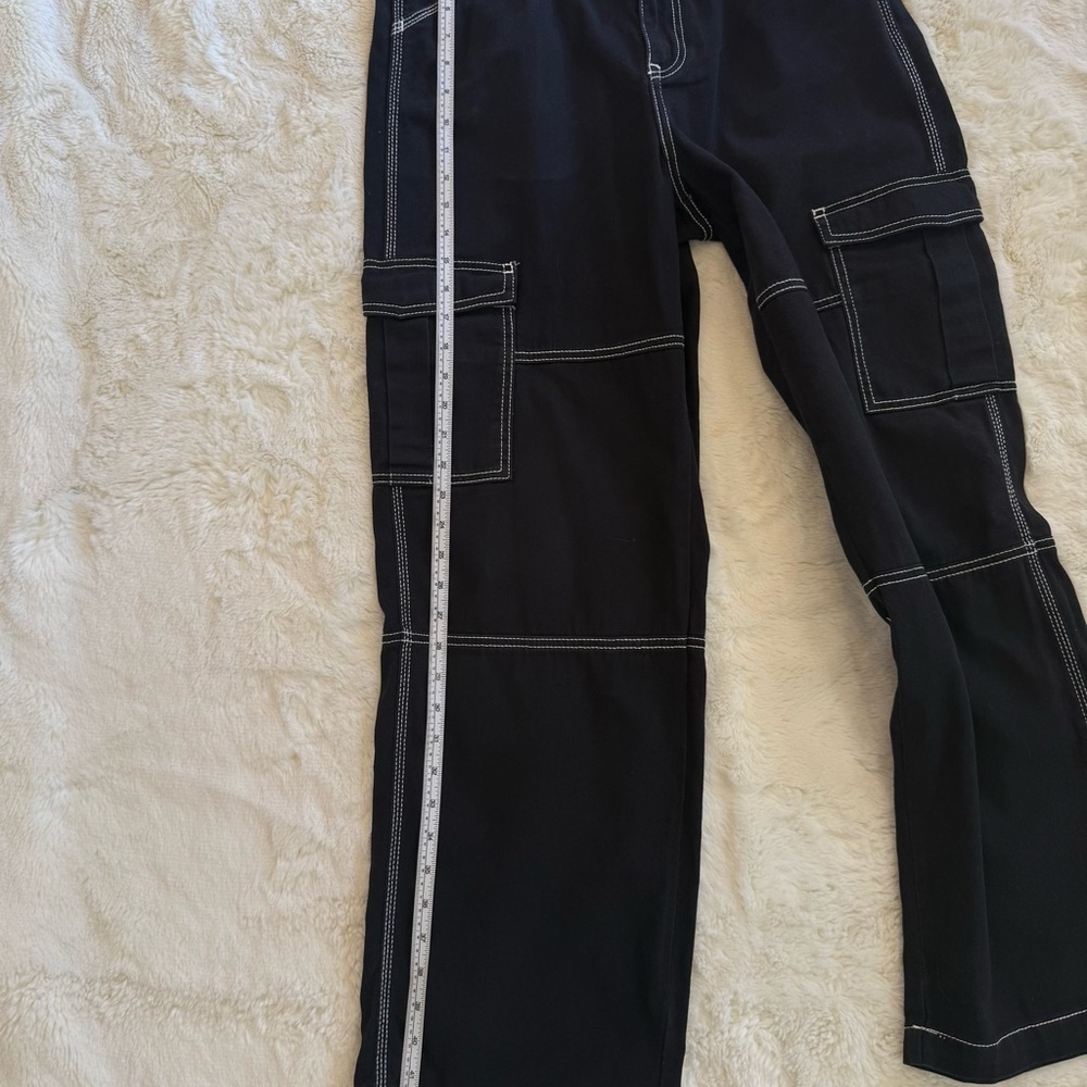 H&M DIVIDED CARGO PANTS BLACK CONTRAST STITCH STRAIGHT LEG SIZE 8 - Picture 6 of 8